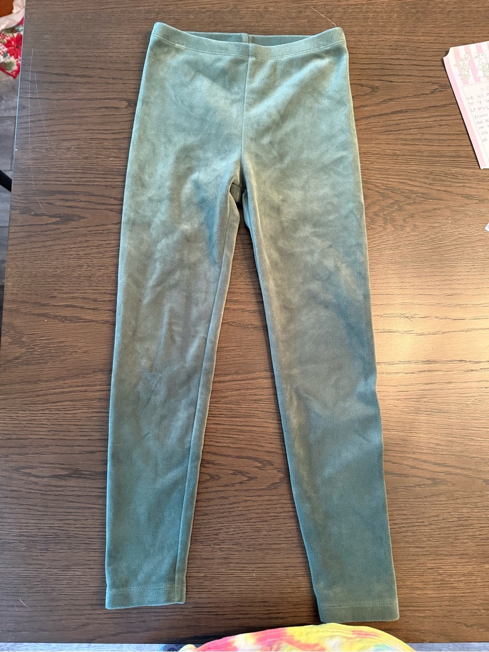 Tea collection size 7 Velvet-Look Olive Green Leggings